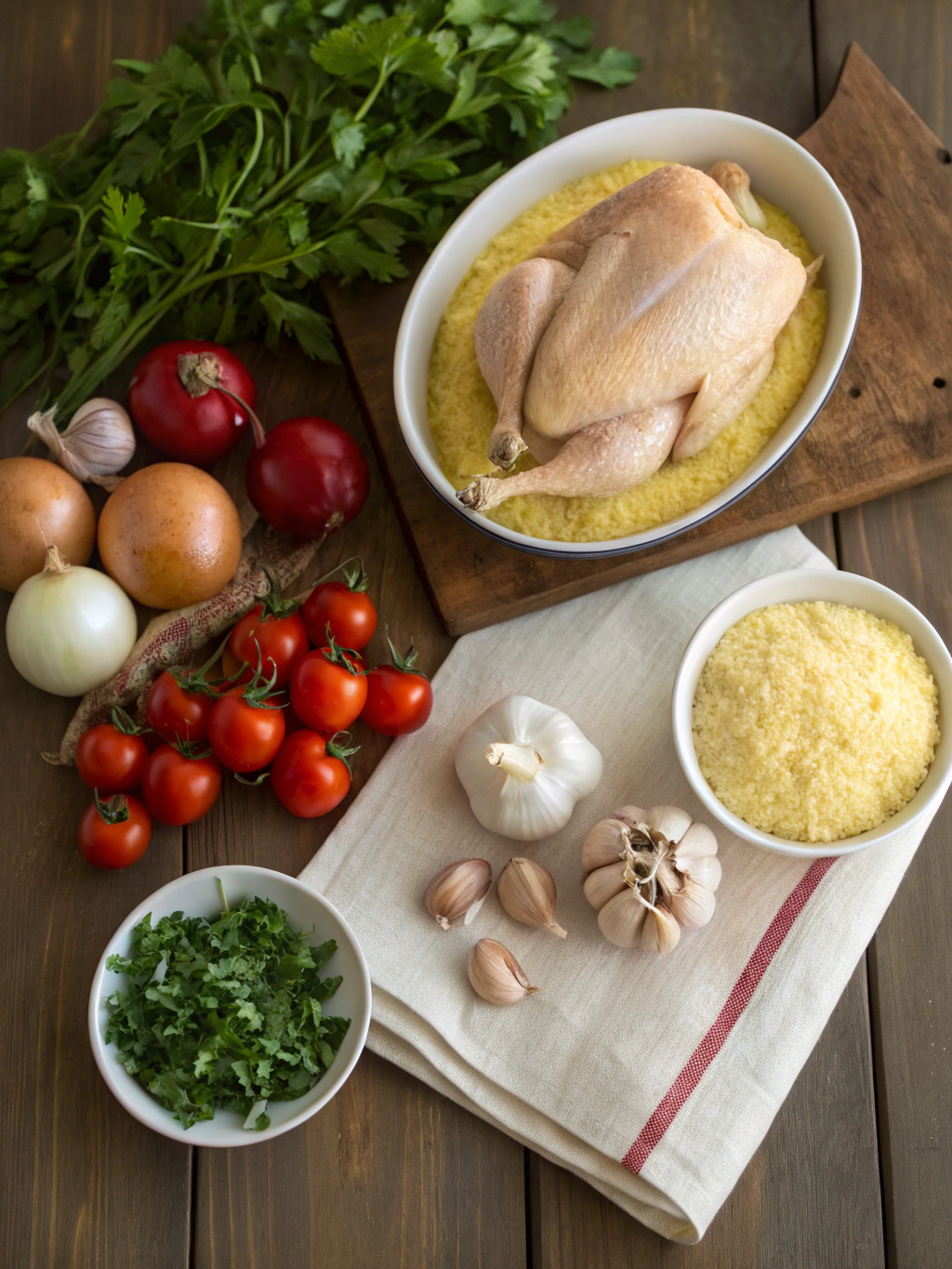 Chicken and Polenta Recipe: 3 Steps to a Delicious Dinner! 2 Ingredients for Chicken and Polenta Recipe laid out on a wooden surface